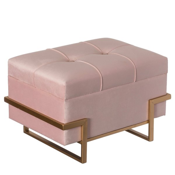 Fabulaxe Large Tufted Minimalist Rectangular Velvet Storage Ottoman with Gold Metal Legs, Pink QI003939.PK